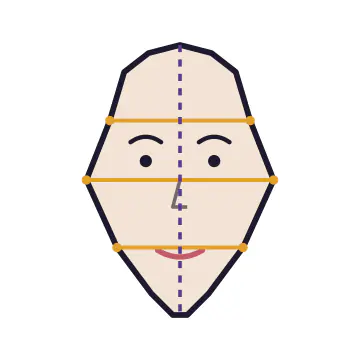 Diamond face shape diagram showing forehead, cheekbone and jaw widths