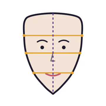 Heart face shape diagram showing forehead, cheekbone and jaw widths