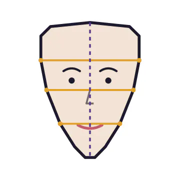 Inverted Triangle face shape diagram showing forehead, cheekbone and jaw widths