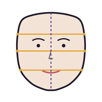 Round face shape diagram showing forehead, cheekbone and jaw widths